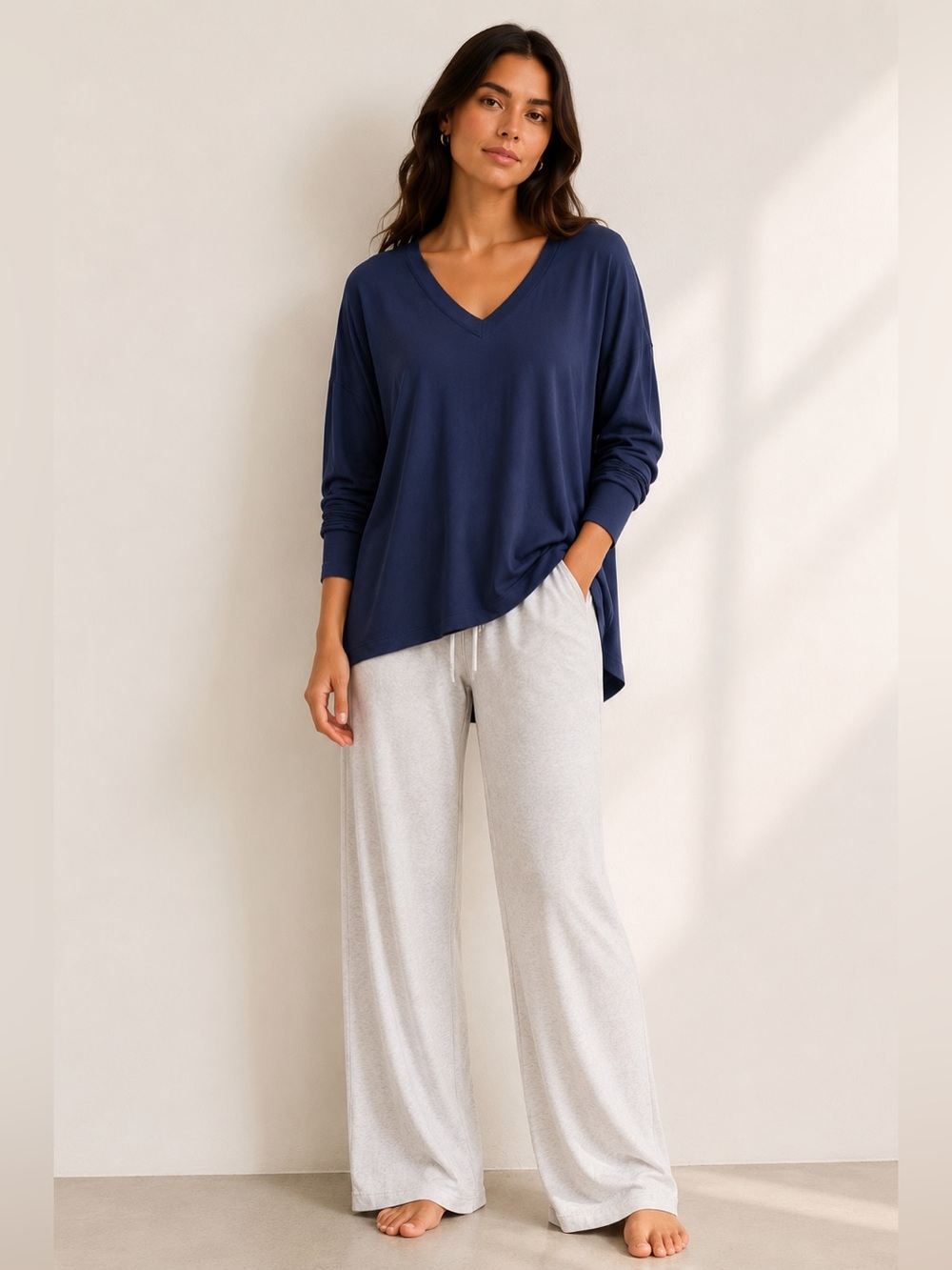 Nordstrom Navy Blue Relaxed V-Neck Tunic Top – Size L